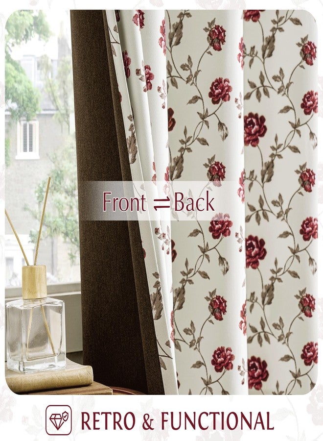 Beauoop Floral 100% Blackout Curtains 84 Inches Long 2 Panels for Bedroom Living Room Red Brown on Beige Vintage Rose Flower Patterned Room Darkening Thermal Soundproof Grommet Window Drapes, 52X84 - Image 3